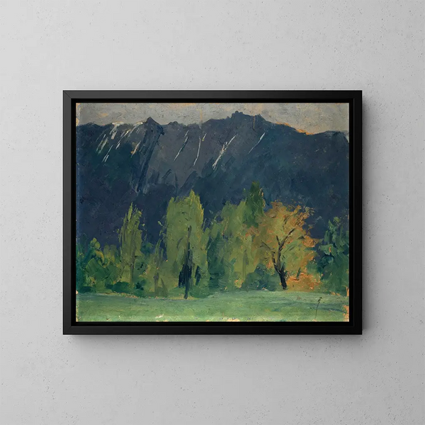 Landskapsbild av berg - Ernst Schiess — inramlat konstverk på väggen