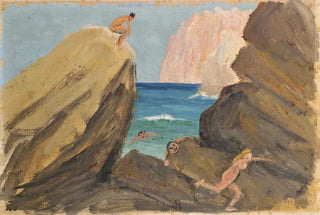 Ernst Schiess - Pursuit at a Rocky Coastal Line.webp