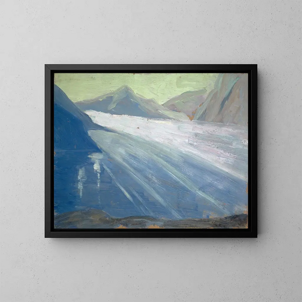 Vy över Aletsch-glaciären II - Ernst Schiess — inramlat konstverk på väggen