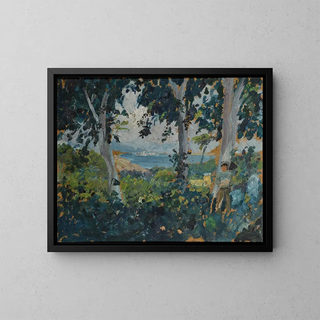 Ernst Schiess - View through Trees on a Southern Bay at th Sea.webp