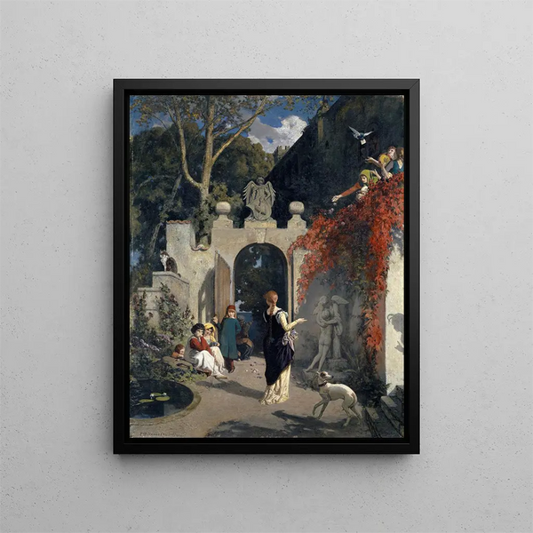Le jardin de l'amour - Ernst Stückelberg — inramlat konstverk på väggen