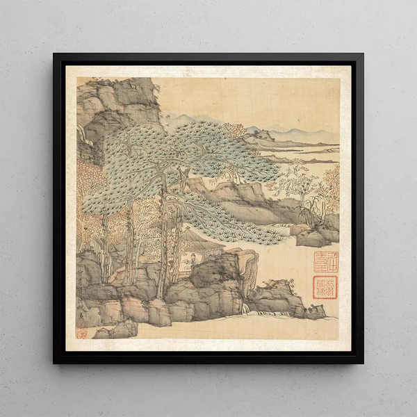 Érudit lisant dans une hutte de chaume près d'une cascade - Chen Hongshou