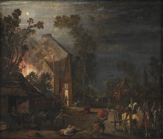 Esaias van de Velde - A Village Looted at Night.webp