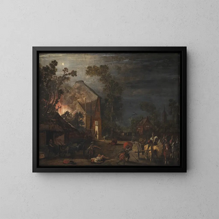 Esaias van de Velde - A Village Looted at Night.webp