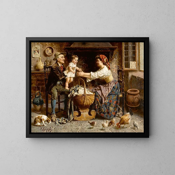 La famille heureuse - Eugenio Zampighi — inramlat konstverk på väggen