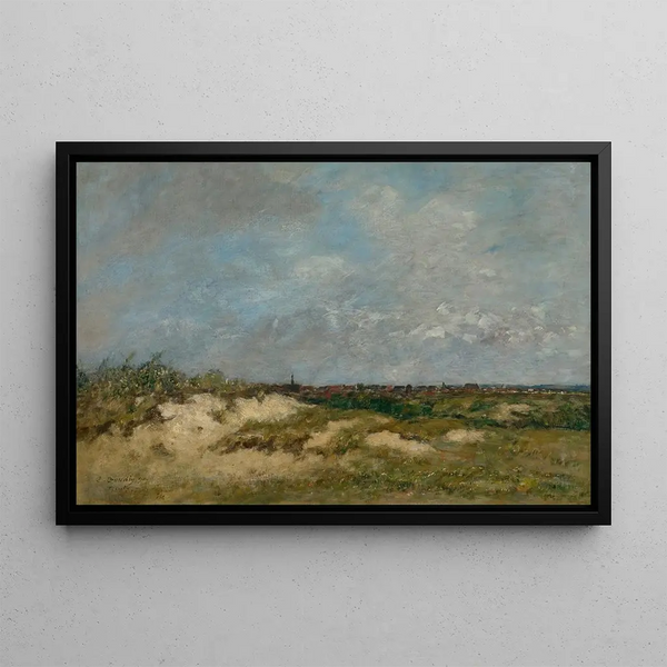 Berck, sanddyner under dåligt väder - Eugène Boudin — inramlat konstverk på väggen