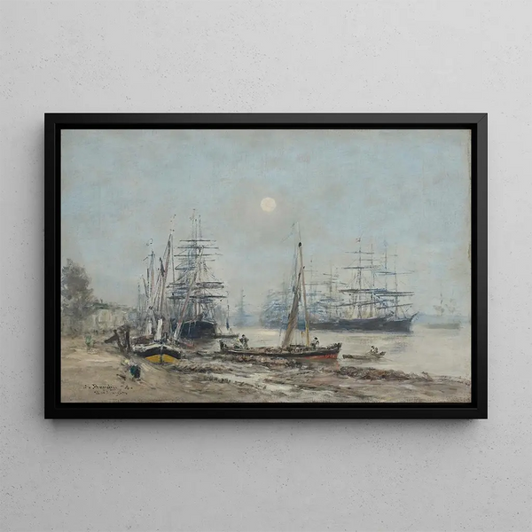 Bordeaux tre-mastare i hamnen - Eugène Boudin — inramlat konstverk på väggen
