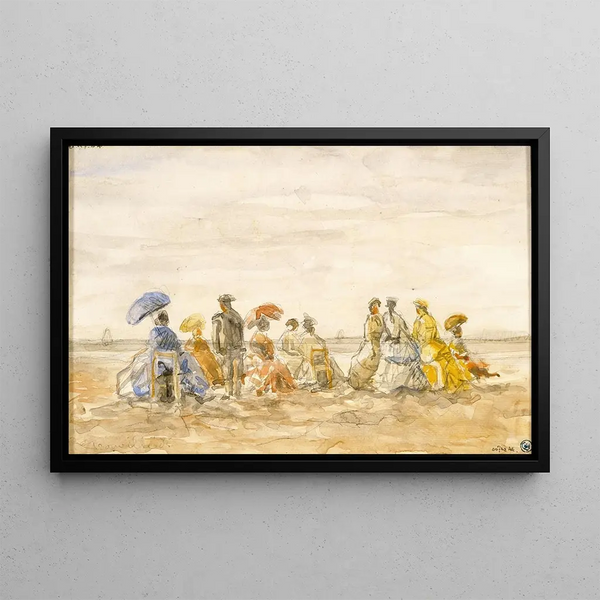 Figurer på Trouville-stranden - Eugène Boudin — inramlat konstverk på väggen