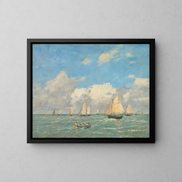 La Sortie des barques à Trouville - Eugène Boudin — inramlat konstverk på väggen