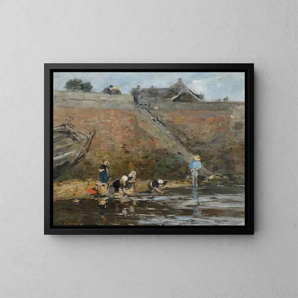 Laveuses au bord d'une rivière - Eugène Boudin — inramlat konstverk på väggen