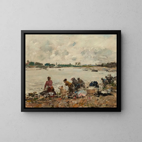 Laveuses au bord de la Touques - Eugène Boudin — inramlat konstverk på väggen