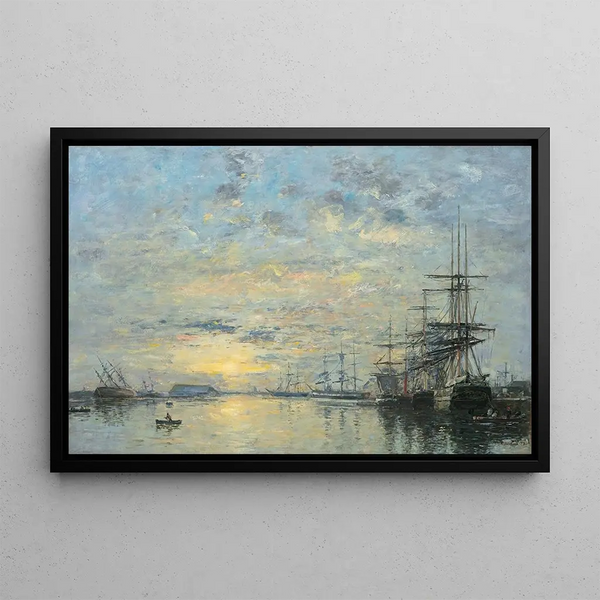 Le Havre, bassin de l'Eure - Eugène Boudin — inramlat konstverk på väggen