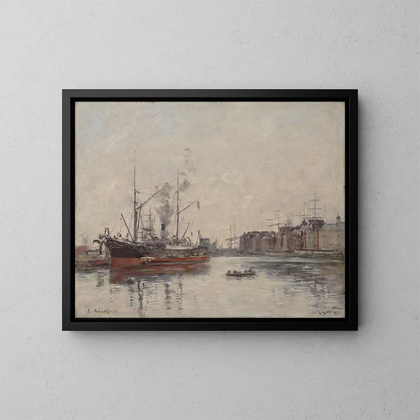 Le Havre, hamnbassängen vid La Barre - Eugène Boudin — inramlat konstverk på väggen