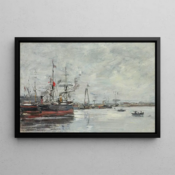 Le Havre, hamnen - Eugène Boudin — inramlat konstverk på väggen