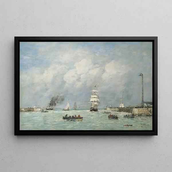 Le Havre, hamnens ingång - Eugène Boudin — inramlat konstverk på väggen