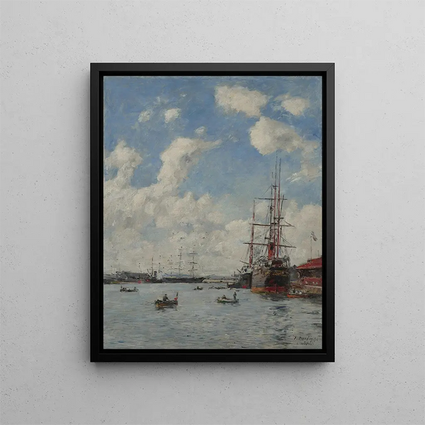 Le Havre le bassin de l'Eure - Eugène Boudin — inramlat konstverk på väggen