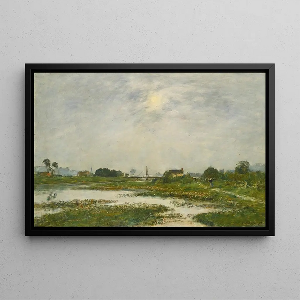 Les bords de la Touques pendant les grandes marées - Eugène Boudin — inramlat konstverk på väggen