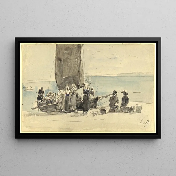 lastning av båtar - Eugène Boudin — inramlat konstverk på väggen
