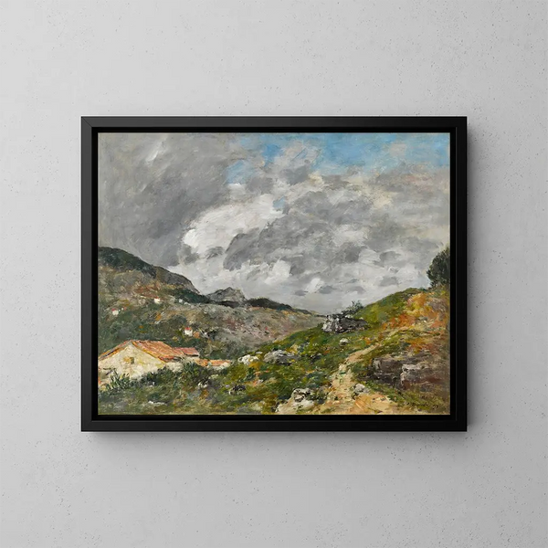 bergen runt Nice - Eugène Boudin — inramlat konstverk på väggen
