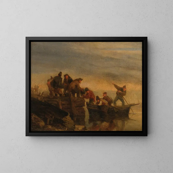 Fiskare vid vattnet - Eugène Boudin — inramlat konstverk på väggen