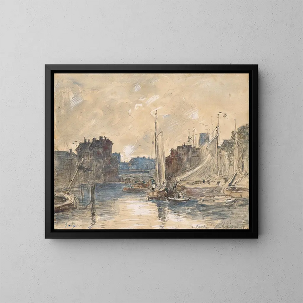 Rotterdam hamn - Eugène Boudin — inramlat konstverk på väggen