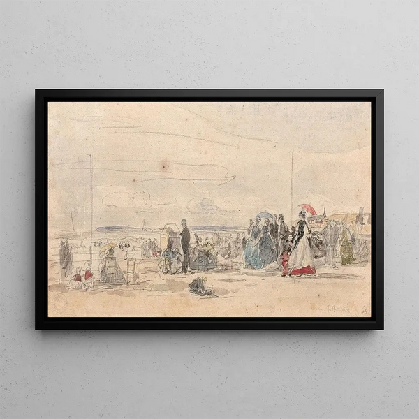 Strandscen från Deauville - Eugène Boudin — inramlat konstverk på väggen