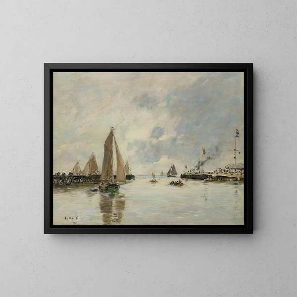 Trouville, kajerna vid högvatten - Eugène Boudin — inramlat konstverk på väggen