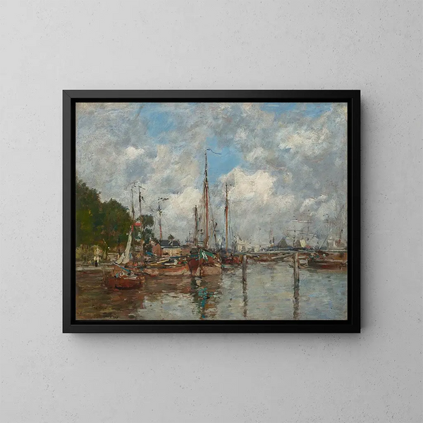 Ett hörn av hamnen i Trouville - Eugène Boudin — inramlat konstverk på väggen