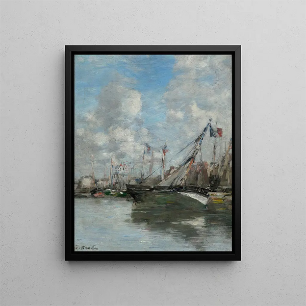 Trouville, förliste båtar - Eugène Boudin — inramlat konstverk på väggen