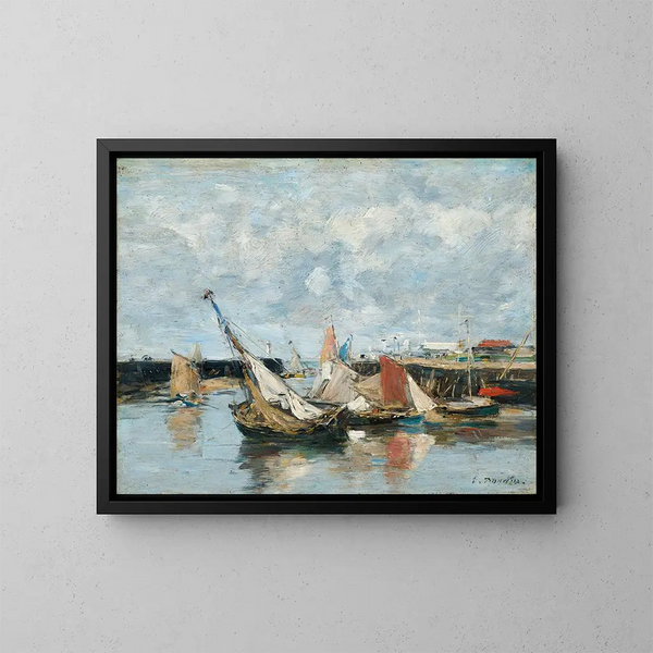 båtar i Trouville, ebb - Eugène Boudin — inramlat konstverk på väggen