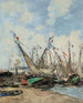 Trouville, hamnen, förtöjda segelbåtar - Eugène Boudin — vy av konstverket