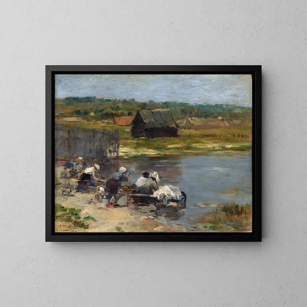 Laveuses au bord de l'étang - Eugène Boudin — inramlat konstverk på väggen