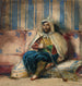 En man i orientalisk kostym som röker på en soffa - Eugène Delacroix — vy av konstverket