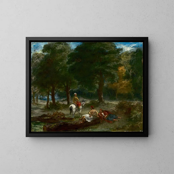 Cavaliers grecs se reposant dans la forêt - Eugène Delacroix — inramlat konstverk på väggen