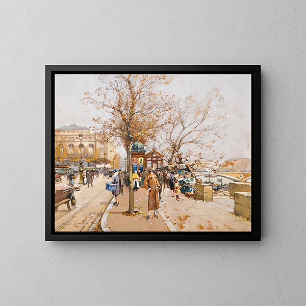La Place du Châtelet, Paris - Eugène Galien-Laloue — inramlat konstverk på väggen