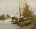Längd: 60 cm, Höjd: 50 cm, Material: Canvas, Teknik: Olja, Ursprung: Frankrike, År: 1920-tal, Signerad: Ja, Ram: Nej, L: L'étang au bord du village - Eugène Galien-Laloue — vy av konstverket