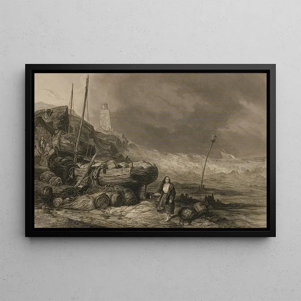 La plage - Eugène Isabey — inramlat konstverk på väggen