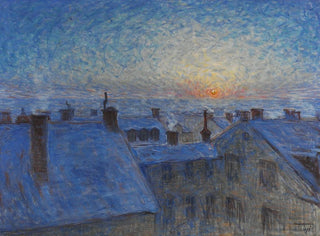 Lever de soleil sur les toits, motif de Stockholm - Eugène Jansson — vy av konstverket
