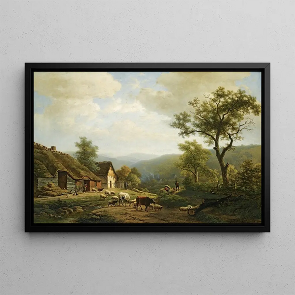 Eugne Joseph Verboeckhoven - A Hilly Landscape With Cattle Going To The Fields.webp