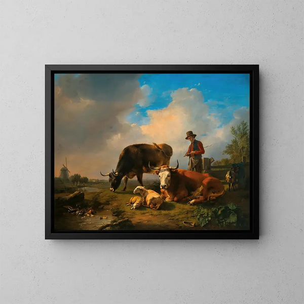 En idyllisk pastoral - Eugène Joseph Verboeckhoven — inramlat konstverk på väggen