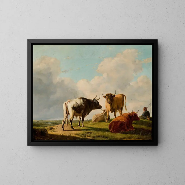 Vaches dans le pré - Eugène Joseph Verboeckhoven — inramlat konstverk på väggen