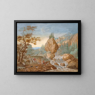 FC van Bracht - Mountain Landscape with a Hunting Party in the Foreground.webp