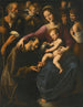 La Sainte Famille avec Saint François d'Assise adorant l'Enfant Jésus avec deux jeunes gens et des anges au-dessus - Fabrizio Santafede — vy av konstverket
