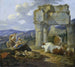 familj av herdar vid ruinerna av Vespasians tempel - Johann Heinrich Roos — vy av konstverket