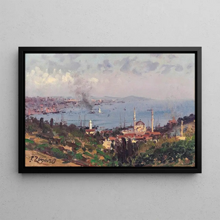 Fausto Zonaro - View of Nisantasi with the Dolmabahe Mosque Constantinople.webp