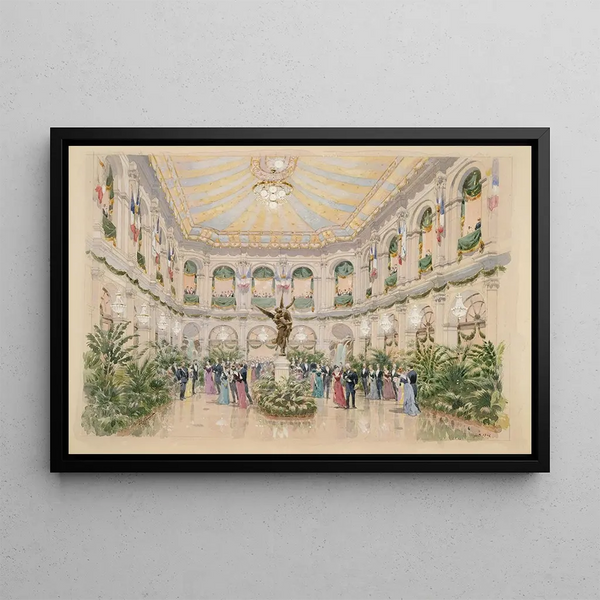 Bal i den inre gården av stadshuset, 4:e arrondissementet, Fransk-Ryska festivaler, Paris, den 19 oktober 1893 - Fédor Hoffbauer — inramlat konstverk på väggen