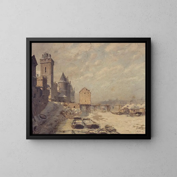 La tour de l'Horloge, la Conciergerie et le pont au Change en 1621 - Fédor Hoffbauer — inramlat konstverk på väggen