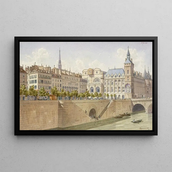 Fdor Hoffbauer - Le quai de la Cit et la tour de lHorloge en 1855 la flche de la SainteChapelle reconstruite.webp