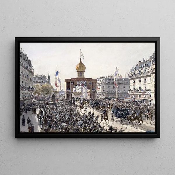 Promenader på boulevarderna, officiell procession under de Franco-Russiska festligheterna, Paris den 20 oktober 1893 - Fédor Hoffbauer — inramlat konstverk på väggen