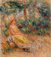 kvinna i rosa och gul i ett landskap - Pierre-Auguste Renoir — vy av konstverket